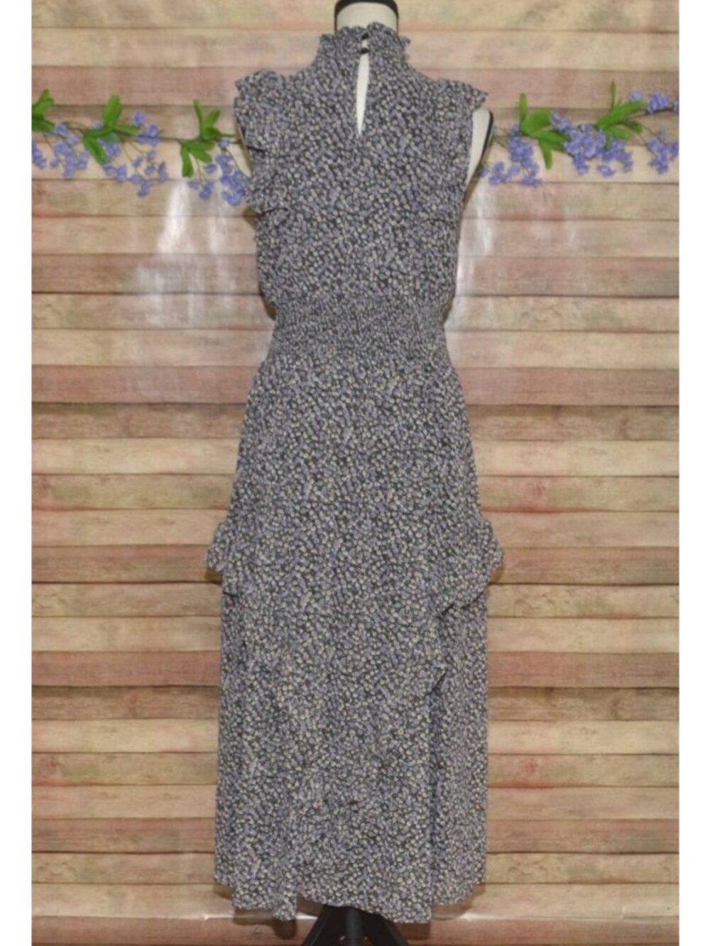 NWT Lulus Size M Evalina Black Micro Dark Floral Mock Neck Midi Dress - Picture 10 of 16
